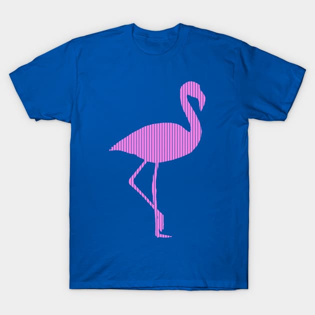 Pink Flamingo Silhouette with Pink Stripes Pattern T-Shirt by scotch